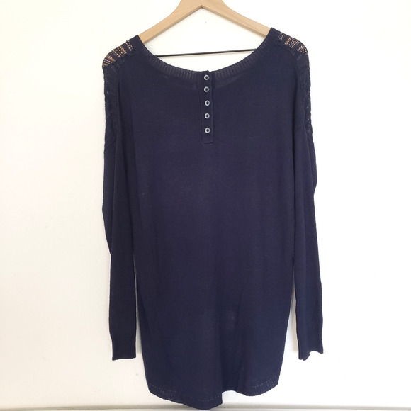 Dunes Womens SIZE 10 Navy Long Sleeves Knit Sweater Blouse Top Tunic Hi Lo Artsy - Picture 10 of 15